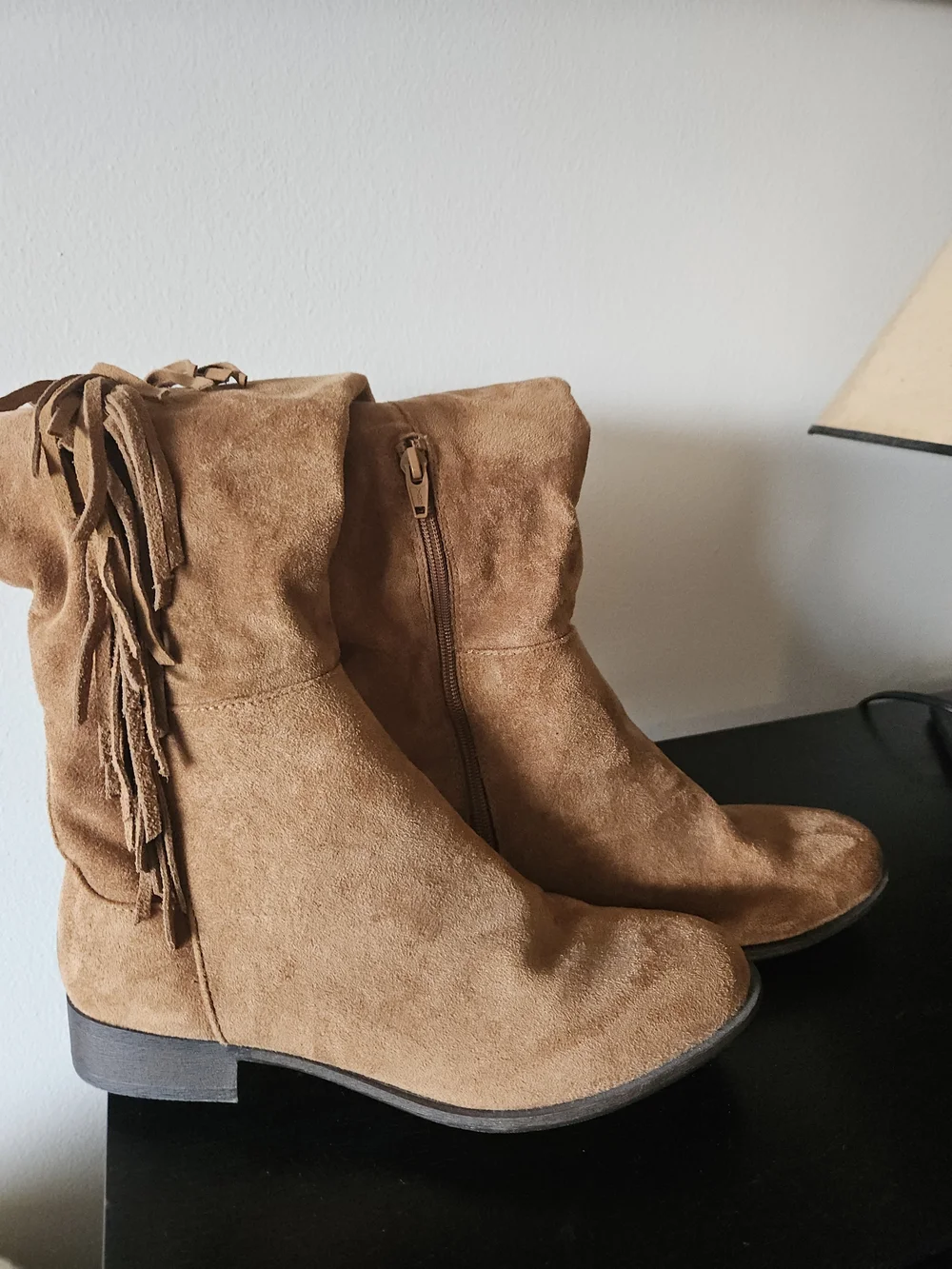 NEVER WORN Tan Suede Over-the-Knee Fringe Boots